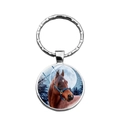 Llavero de caballo plateado con colgante de cristal y diseño de bosque nevado - Estilo Caballo Marrón (XSWX6907)