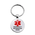 Zilveren medische alarm sleutelhanger voor diabetici met rode Star of Life en witte hanger - Noodinfo Waarschuwingsstijl (XSWX6897-1)