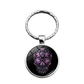 Portachiavi creativo in metallo con cabochon in vetro teschio viola su sfondo bianco - Motivo Calavera di Zucchero (XSWX6920)