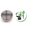 Detail of round panda fridge magnet showing the cartoon print and strong magnetic backing - Panda Climbing Bamboo Style B (XSWX6750-7-(25MM))