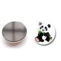 Detail of round panda fridge magnet showing cartoon front and magnetic back side - Panda Gnawing Bamboo Style (XSWX6750-6-(25MM))