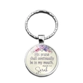 Custom silver keychain with purple rose pattern and biblical quotes on white background - Scripture Quote With Flowers (XSWX6922-5)