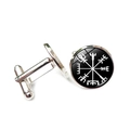 Close-up detail of silver-toned cufflinks featuring a white Vegvisir Viking compass - Black White Compass Style (XSWX6779-11)