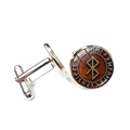 Detail of vintage Viking compass cufflinks with Nordic runes on silver alloy base - Faux Wood Rune Style (XSWX6779-12)