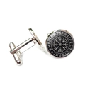 Silver Viking compass cufflinks with Rune circle and T-toggle back for men shirt - Viking Compass Rune Style (XSWX6779-1)