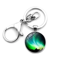 Zilveren metalen sleutelhanger met karabijnhaak en ronde glazen Aurora Borealis hanger - Aurora Stijl 4 (XSWX6737-4)