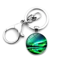 Silver lobster clasp keychain featuring a green aurora borealis landscape glass pendant - Aurora Style 5 (XSWX6737-5)