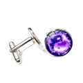 Dettaglio di gemelli d'argento con motivo yin yang a fiamme viola e chiusura a T - Fiamma Viola Yin Yang (XSWX6780-4)