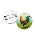 Spilla vintage dipinto a olio gallo con cupola in vetro e base in metallo argento - Motivo Gallo 2 (XSWX6640-2) / Argento
