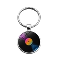 Portachiavi disco in vinile con onde neon rosa blu e anello in metallo argento - Stile Disco Onde al Neon (XSWX6871-4)