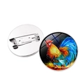 Spilla in vetro stile vintage con pittura a olio di gallo e chiusura di sicurezza - Motivo Gallo 3 (XSWX6640-3) / Argento