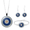Parure de bijoux mandala vintage argent avec collier bracelet et boucles bleus - Mandala Bleu-Or (XSWX6842-7)