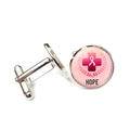 Manschettenknöpfe mit rosa Schleife Hope Motiv und runder silberner Metallfassung - Hoffnung Lorbeer Stil (XSWX6784-16)