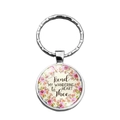 Silberner Schlüsselanhänger mit Blumenmuster und 'Bind my wandering heart to thee' Spruch - Bind my wandering heart to thee (XSWX6922-3)