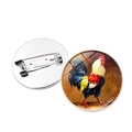 Spilla in vetro con pittura a olio di gallo e retro in metallo argento con chiusura - Motivo Gallo 4 (XSWX6640-4) / Argento