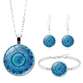 Parure de bijoux mandala vintage en argent avec collier, boucles d'oreilles et bracelet - Mandala Bleu (XSWX6842-8)