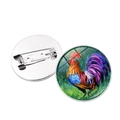 Artistic rooster oil painting brooch with round glass dome and silver metal base - Rooster Pattern 6 (XSWX6640-6) / Silver