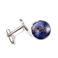 Detailed view of silver cufflink featuring deep purple galaxy star pattern glass dome - Deep Purple Starry Sky (XSWX6789-3)