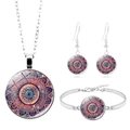 Parure bijoux argentés avec motifs mandala colorés incluant collier boucles et bracelet - Mandala Orange Bleu Violet (XSWX6842-10)