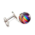Detailed close-up of cosmic nebula galaxy shirt cufflinks with silver metal T-bar backing - Colorful Starry Sky Style (XSWX6789-1)