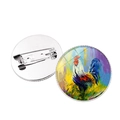 Artistic rooster oil painting brooch with silver metal pin backing for apparel - Rooster Pattern 8 (XSWX6640-8) / Silver