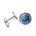 Silver mens cufflinks featuring Earth and Moon space theme under round glass dome - Earth Moon Theme (XSWX6789-10)