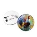 Round brooch badge with artistic rooster oil painting pattern and silver pin base - Rooster Pattern 9 (XSWX6640-9) / Silver