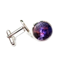 Mens silver cufflinks featuring a vibrant purple galaxy nebula design under glass cabochon - Red Blue Nebula (XSWX6789-8)