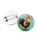 Round rooster oil painting brooch with vintage glass cabochon and silver metal base - Rooster Pattern 11 (XSWX6640-11) / Silver