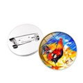 Rooster oil painting glass cabochon brooch with a polished silver metal base - Rooster Pattern 12 (XSWX6640-12) / Silver