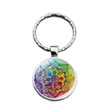 Mandala pattern glass dome keychain with silver alloy ring in rainbow colors - Rainbow Style Mandala Style (XSWX6884-3)