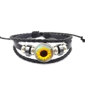 Handmade multilayer braided leather sunflower bracelet with vintage glass gemstone and beads - Bright Sunflower Style (XSWX6794-2)