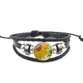 Handmade multi-layer leather sunflower bracelet with vintage glass gem and braided cords - Van Gogh Art Sunflower (XSWX6794-3)