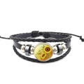 Detail view of multi-layer sunflower glass gem bracelet with woven leather and beads - Nostalgic Floral Style (XSWX6794-8)