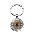 Mandala floral glass dome keychain with vibrant orange and green geometric patterns - Orange Teal and Black Mandala Style (XSWX6884-9)