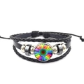 Multilayer leather bracelet featuring a vibrant sunflower glass charm and braided ropes - Rainbow Sunflower (XSWX6794-6)