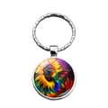 Silver hummingbird sunflower glass dome keychain pendant for car keys and bags - Hummingbird Flying Near Sunflower (XSWX6880-11)