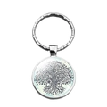 Silberner Lebensbaum Schlüsselanhänger mit Glas-Cabochon und blauem Mandala - Schwarz-Weiß-Mandala-Stil (XSWX6883-1)