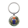 Antieke Egyptische Scarabee sleutelhanger met kleurrijke heilige kever metalen hanger - Zilver