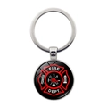 Fire Dept classic logo keychain with silver metal frame and glass dome pendant - Silver