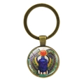 Egyptische scarabee sleutelhanger met blauwe kever hanger in vintage bronzen metaal - Antiek Brons