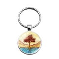 Silver Tree of Life keychain with red glass dome pendant and durable metal ring - Red Crown Blue Roots (XSWX6883-8)