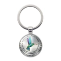 Silver hummingbird memorial keychain with engraved sentimental quote on a round pendant - Silver