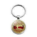 Silver Tree of Life keychain with red background and gold tree pattern design - Gold Tree On Red (XSWX6883-9)