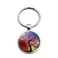 Tree of Life glass cabochon keychain with vibrant sunset colors and silver metal ring - Vintage Spiral Sunset (XSWX6883-13)