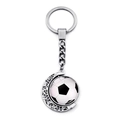 Portachiavi rotante con pallone da calcio in argento e ciondolo a luna in metallo - Stile Calcio (XSWX6951-4)