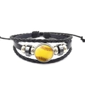 Macro detail of multilayer braided baseball leather bracelet with adjustable sliding knot - Softball (XSWX5272-2)