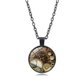Vue détaillée du pendentif steampunk avec engrenages complexes et chiffres romains - Style Cadran Vintage (XSWX6961-2)