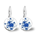 Orecchini a gancio argento con motivo floreale in porcellana bianca e blu classica - Stile Argento (XSWX6971-Argento)