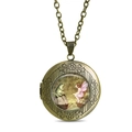 Vintage fairy and frog prince locket necklace in antique bronze finish with glass dome - Fairy and Frog Prince Illustration Style (XSWX6966)